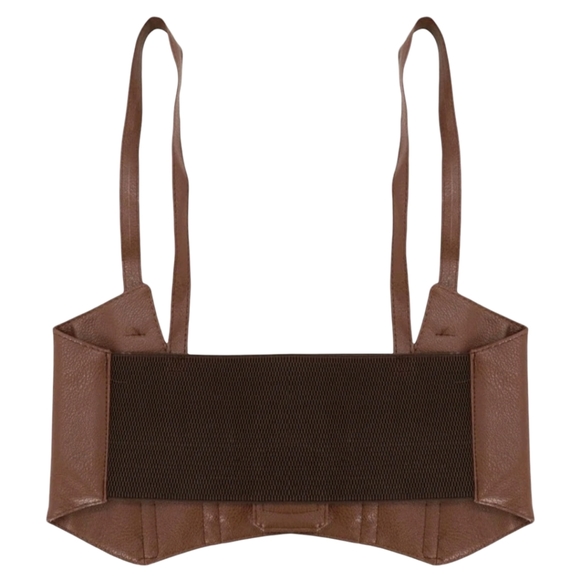 Brown wide waist belt faux leather corset harness buckle suspenders steampunk - Picture 9 of 16